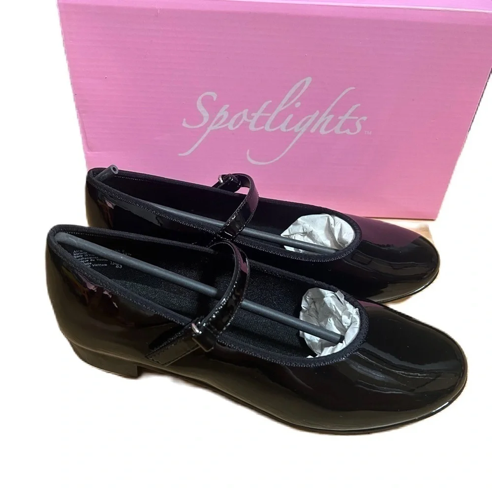 Spotlights Black Patent Tap Shoes NEW Sz 2 Dance Kids Youth